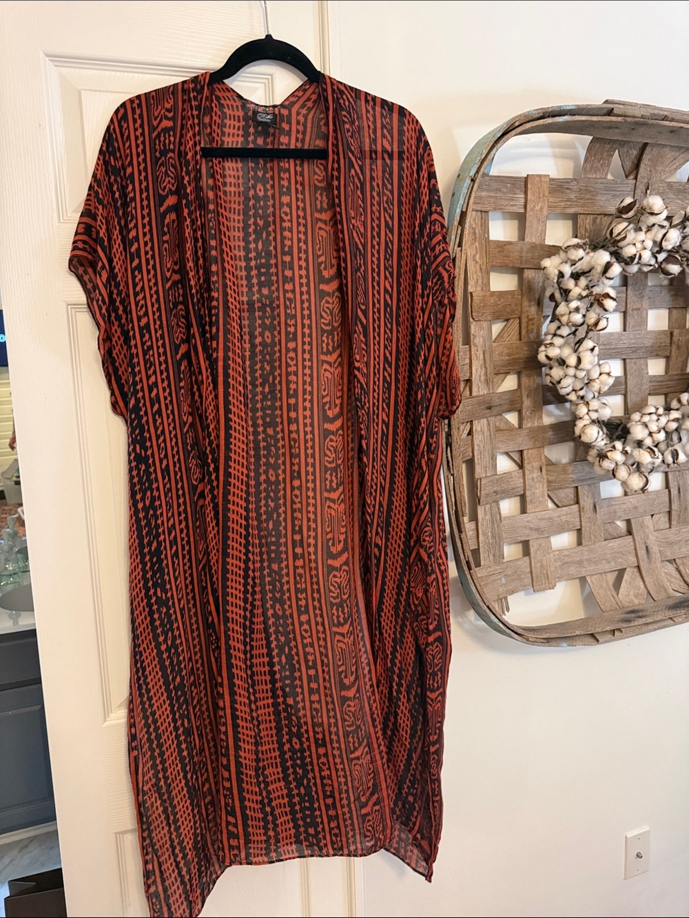 Anthropologie Lightweight Orange & Navy/Black Patterned Kimono